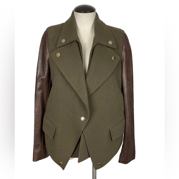 EUC Givenchy Wool and Leather‎ Military Jacket Olive Brown 42 8 - Picture 1 of 10